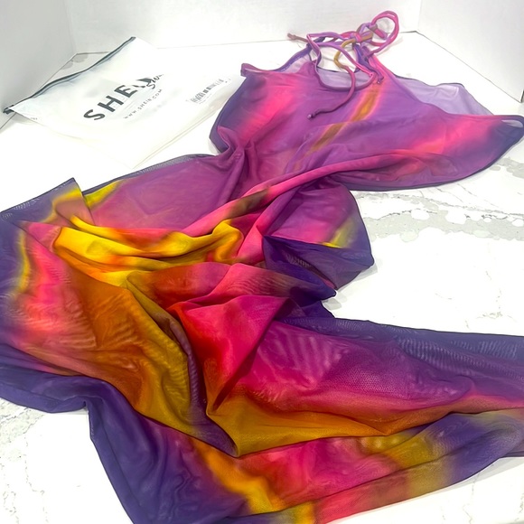 Beautiful, sheer swimsuit, cover up. One shoulder maxi length. Size M - Picture 2 of 8